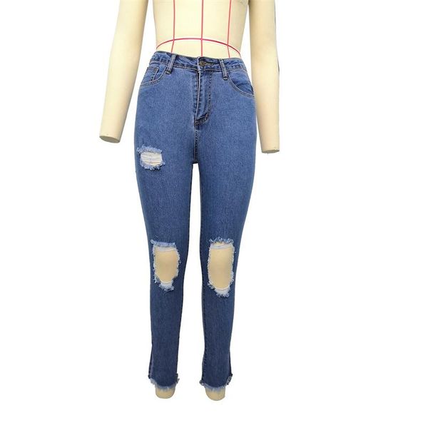 

women's jeans 2021 style fashion ripped plus size narrow leg lady high skinny pencil pants women trouser stretch denim, Blue