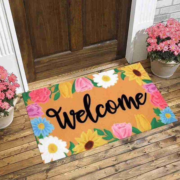 

welcome mat entrance anti-slip hallway letter flower printed carpet for room bedroom home kitchen doormat art pad carpets