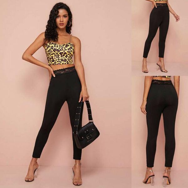

women high waist sports pants lace fitness gym long leggings stretch trousers skinny slim fit pencil fashion women's & capris, Black;white