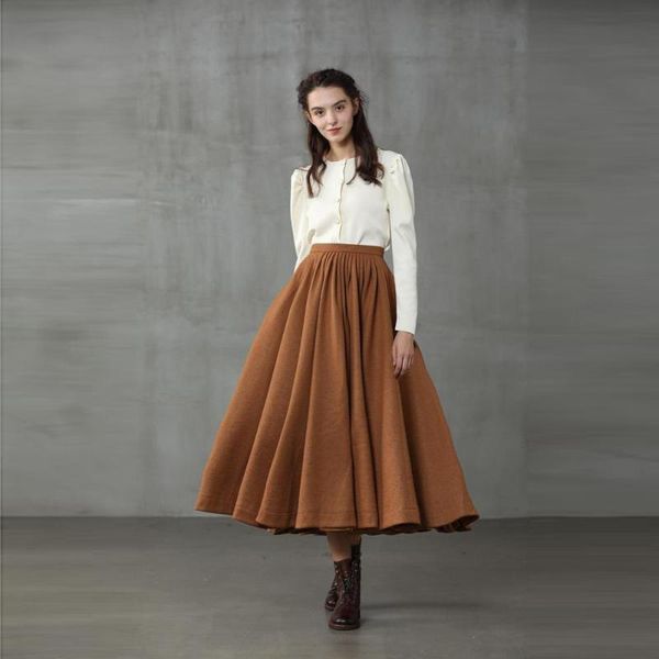 

skirts big swing autumn winter for women fashion jupe femme ladies skirt long ankle length female faldas, Black