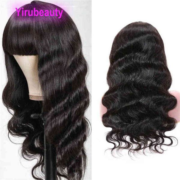 

-machine wig malaysian 100% human hair straight body wave 10-28inch mechanism wig yirubeauty natural color pop bangs, Black;brown