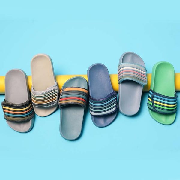 

slipper ataiwee boys girls pool slide sandals, kid' touch fastening stripe slip on for younger older children, Black;grey