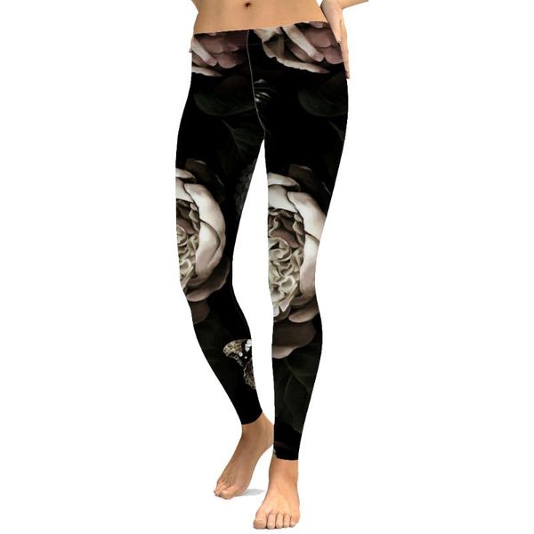 

women's leggings white flowers black butterfly print ladies casual