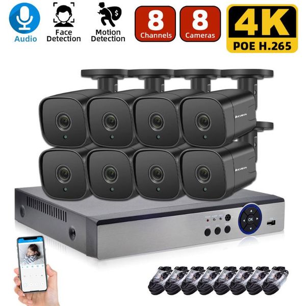 

8ch nvr cctv camera system poe outdoor ai smart face detection audio security surveillance set 4k kit wireless kits