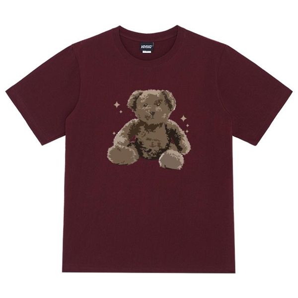

women's t-shirt korea oversize bear summer round neck printed short sleeve loose women ins casual tide harajuku shirts, White