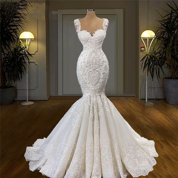

retro lace mermaid wedding dresses 2022 spring summer sleeveless vestidos custom made zipper back bridal gowns robe de mariage, White