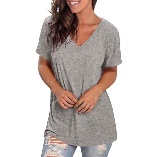 

women's t-shirt fashion women solid color v neck short sleeve loose casual long female summer basic tee 5xl t-shirts 2021, White