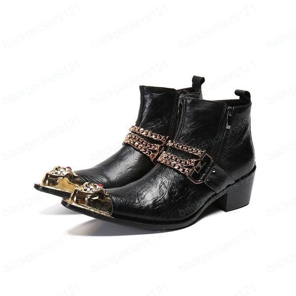 Botas de Motocicleta de Estilo Italiano Botas de Festa de Negócios Homem Ankle Boots Plus Size Pointed Toe High High High Leel Botas de couro sapatos