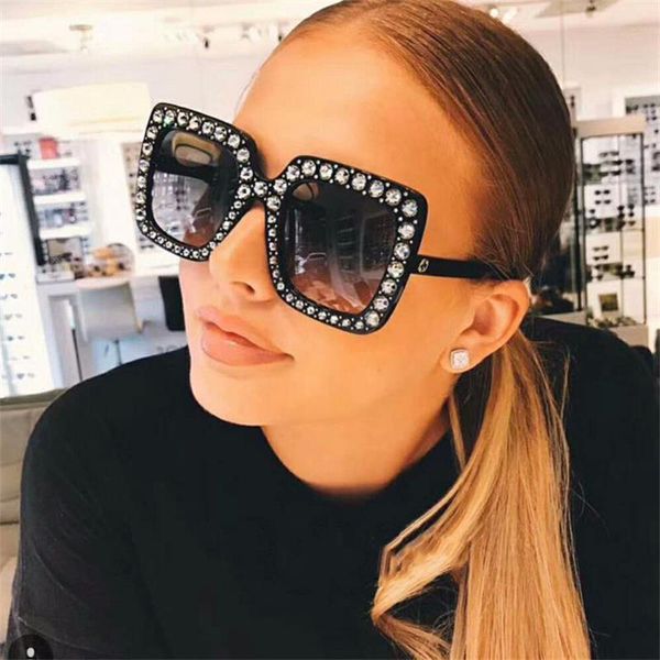 

sunglasses crystal square diamond women oversized rhinestone sun glasses vintage mirror eyewear uv400 lunette de soleil femme, White;black