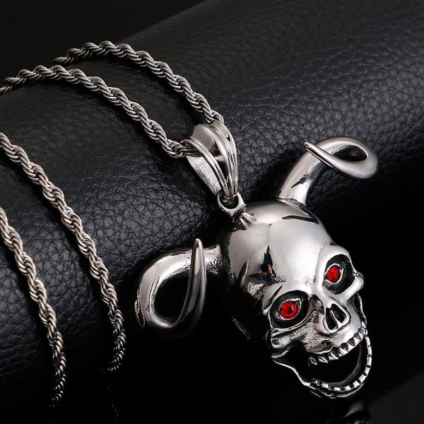 

pendant necklaces punk stainless steel animal necklace for men cool cow horn & pendants jewelry making his birthday gift, Silver