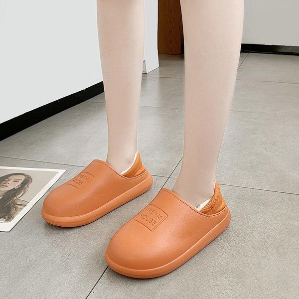 

winter fur slippers warm plush waterproof slides flat mules furry shoes women men outdoor size 36-44, Black