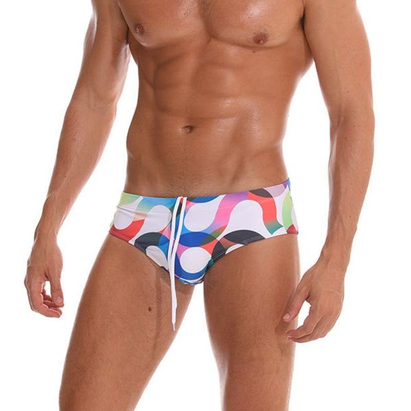 

two-piece suits low waist swimwear briefs printing beach swimsuit triangle mens swim trunks string short sport homme brave person