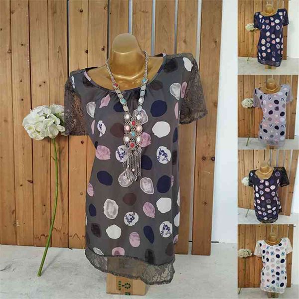 

t-shirt women's polka dot short sleeve round neck printed large dress svzh, White