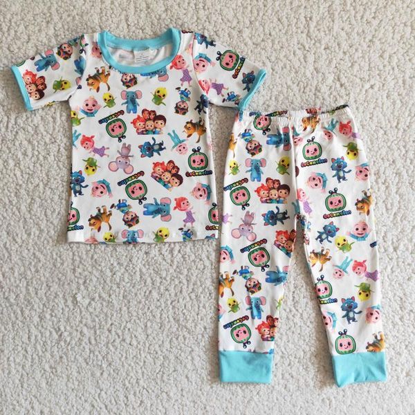 

clothing sets boutique design boy and girl short-sleeved watermelon kids print sky blue round neck t-shirt trousers 2pcs, White