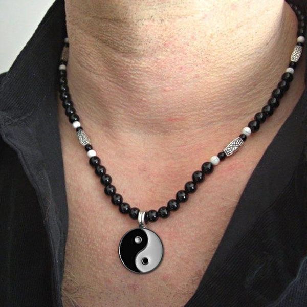 

chokers yin yang pieces pendants necklace, white howlite, mens black onyx jewelry,, Golden;silver
