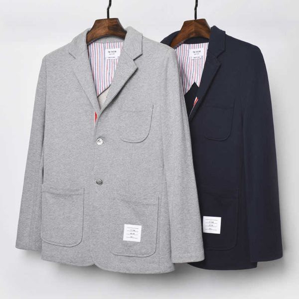 

2023 tb fashion thom brand blazer men british casual suit slim fit men's jacket spring and autumn single breasted cotton coat, White;black