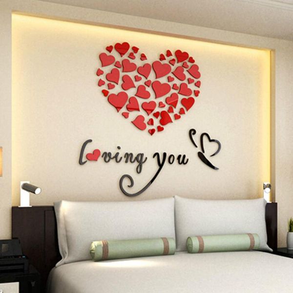 

window stickers 1 set lovely mirror hearts home 3d wall decor diy decal removable