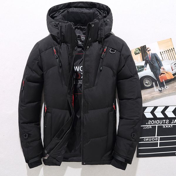

men's white duck down jacket warm hooded thick puffer coat male casual overcoat thermal winter parka men, Black