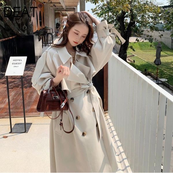 

women's trench coats women's [] coat women beige solid lapel collar double button england style long length thick elegant slim aut, Tan;black