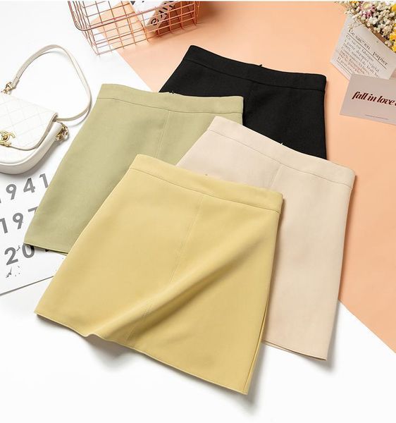 

skirts korean style casual mini women summer a-line short elegant skinny high-waisted skirt green apricot s-xl, Black