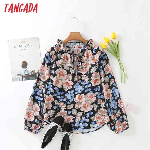 

women vintage flowers print ruffles chiffon long sleeve spring chic female casual loose shirt 3y07 210416, White