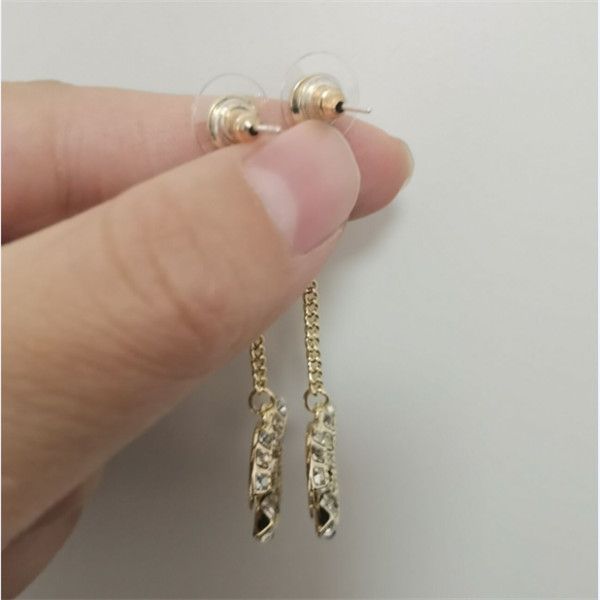 

have stamp fashion letter hoop diamond double gold earrings aretes orecchini for women party wedding lovers gift jewelry engagement with box, Golden;silver