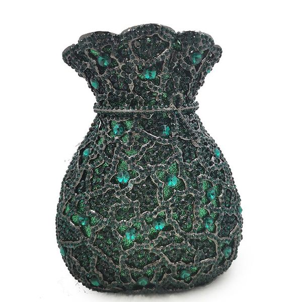 

evening bags design vase-shaped dark green crystal rhinestone purse luxury women party fashion ladies shoulder handbag