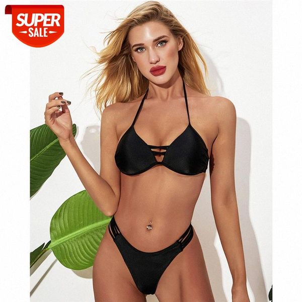 

bathing suits bikini split solid color halter swimsuit women #q71v, White;black
