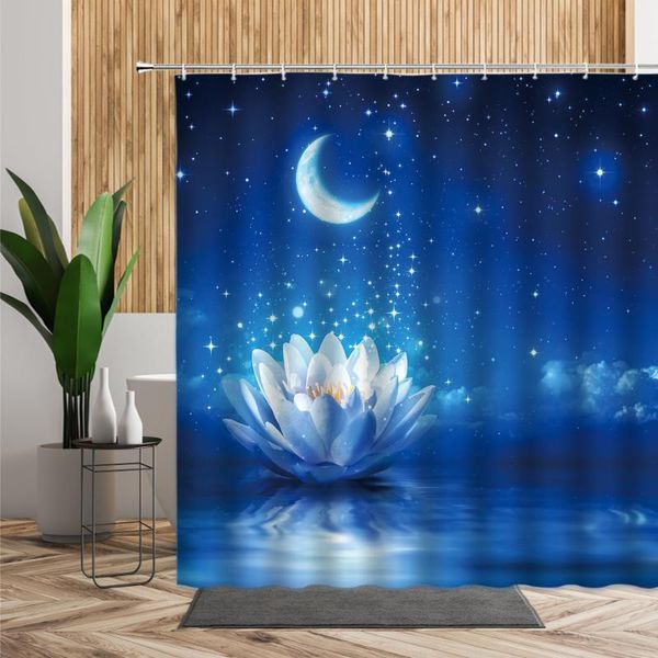 

moon lotus floral shower curtain for bathroom fantasy starry sky night scenery home bath decor printed cloth bedroom curtains