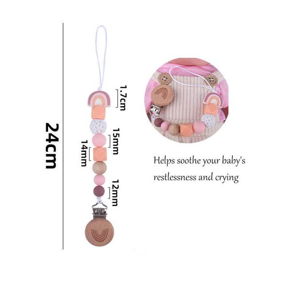 

baby pacifier chain clips holders pacifiers infant feeding natural wooden silicone teething beads accessory newborn teeth practice toys teet