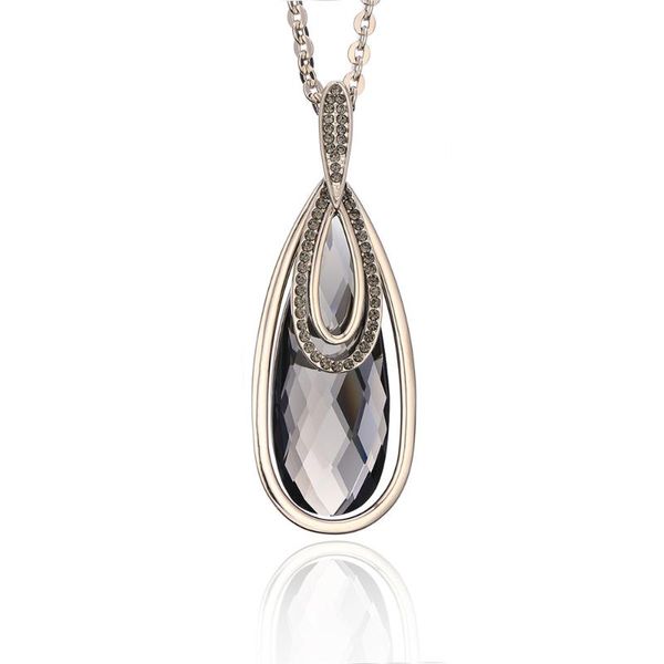 

pendant necklaces elegant big water drop necklace luxury cubic zirconia coffee gold statement &pendant for women sweater chains jewelry, Silver