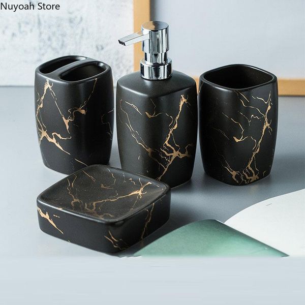 

bathroom supplies ceramic marble pattern lotion bottle mouthwash cup soap dish european luxury decoration accessories bath accessory set