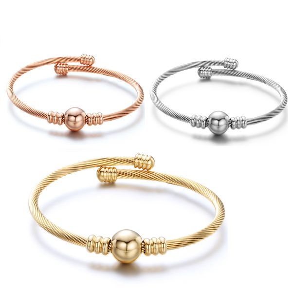 

fashion stainless steel beads charm pendant bracelet for women titanium steels cable bracelets bead bangle handmade couple jewelry gift, Golden;silver