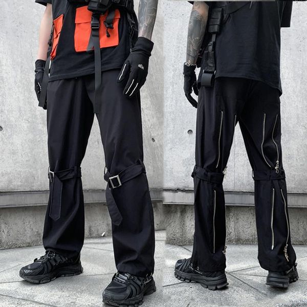 

men's pants streetwear hip hop cargo men woman nice rashion baggy pockets ribbon joggers male japanes style black harem