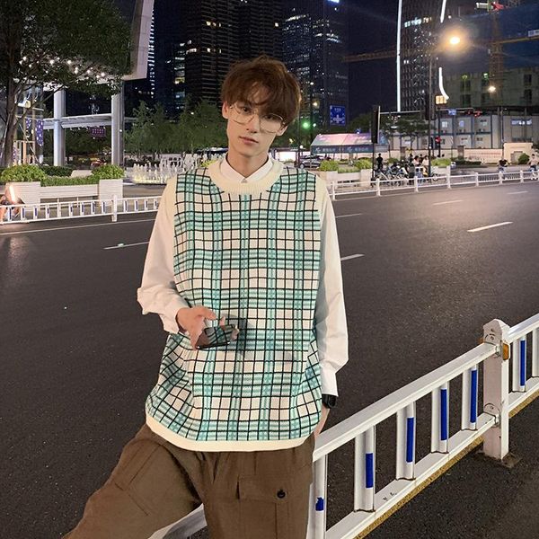 

men's vests men and women checked vest sweater web celebrity fashion loose tide, Black;white