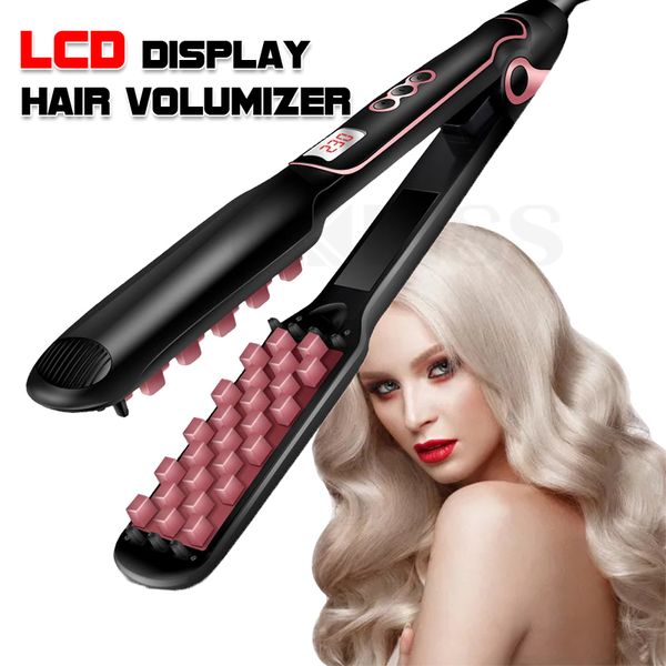 

flat straightener volumizing straightening ceramic curler curling irons tongs corrugated hair crimper, Black