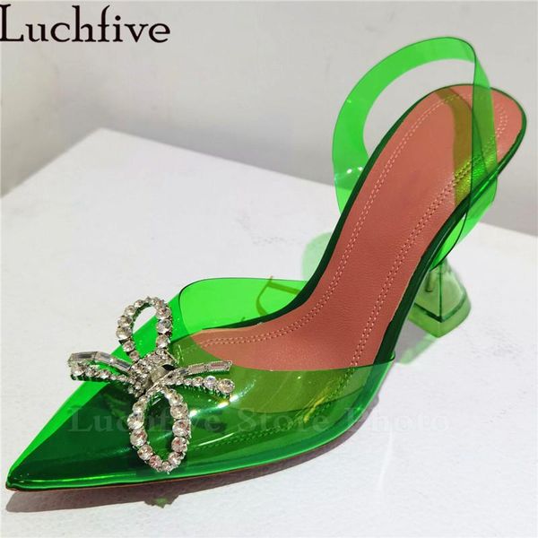 

dress shoes 2021 pvc sandals woman bow crystal badge brand pointy toe strange goblet slingbacks bridal party mujer, Black