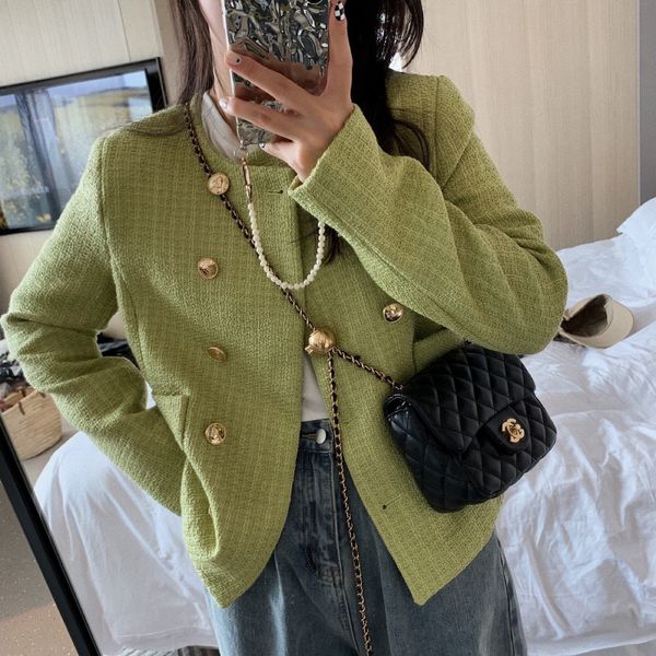 

luxury women's short coat2021sp original xiaoxiangfeng heavy industry woven tweed women's autumn and winter double breasted short, Black;brown
