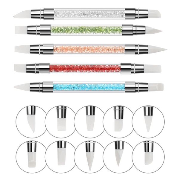 

brush tool nail double head with drill white silicone embossing sticker transfer pen 5 / set