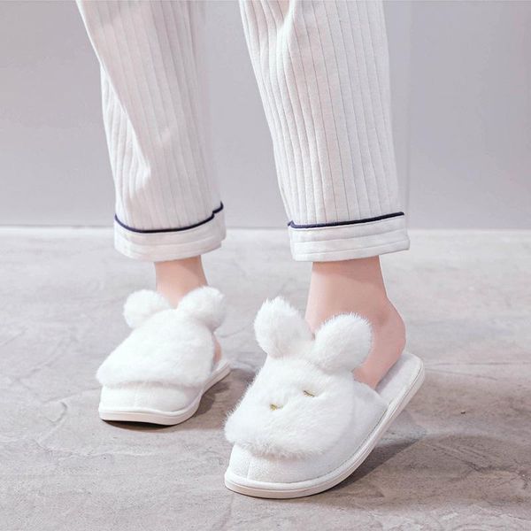 

suihyung winter fur slippers women warm non-slip indoor home shoes 3 colors cute animals flat slides female soft plush, Black