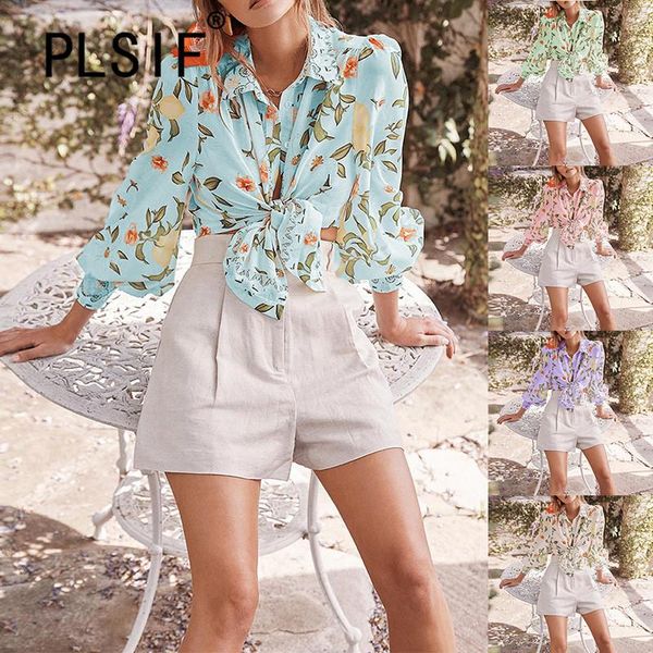 

women's blouses & shirts deep v neck long sleeve flower print t shirt casal hiigh street lady fashion women sheath high top, White