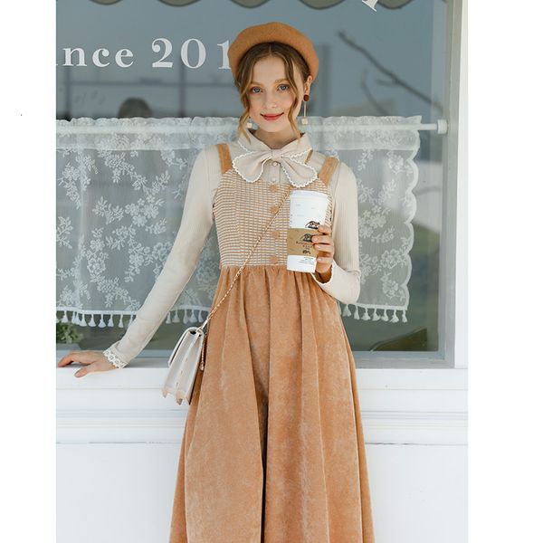 

casual dresses original design retro orange base strap dress small fragrance wind stitching corduroy f9m6, Black;gray