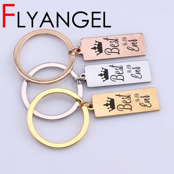 

keychains lettering key chains engraved dad ever crown keyring father's day gift jewelry driver keys holder tag, Silver