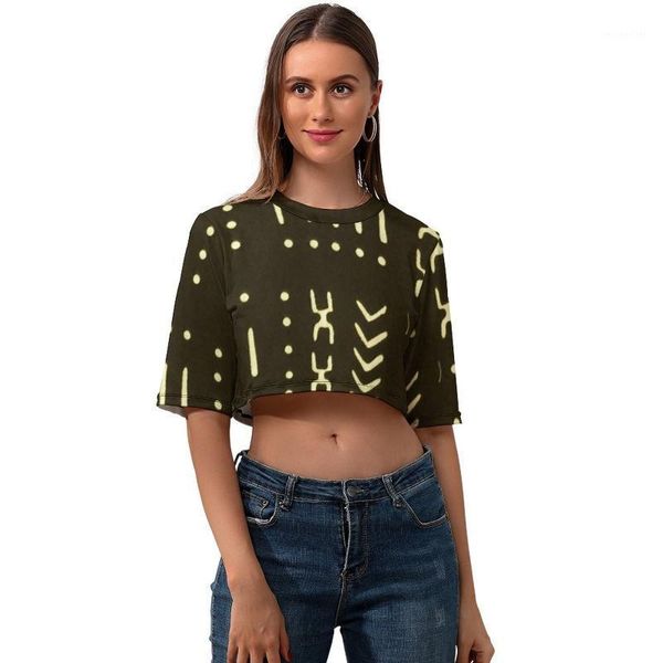 

women's t-shirt african crop kawaii street wear t shirt o neck ladies print short-sleeve polyester tee, White