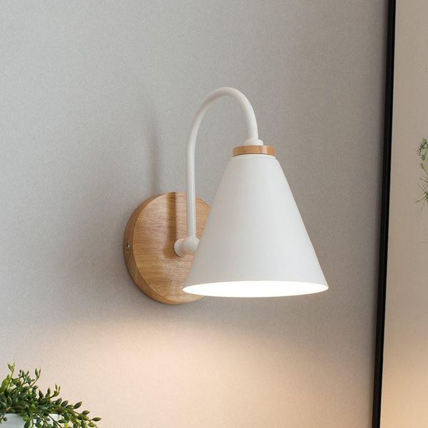 

wall lamp nordic simple home background bedroom study bedside led light modern iron solid wood plate decorative