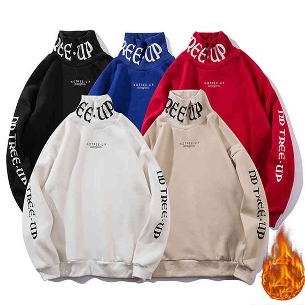 

men's hoodies & sweatshirts lacible fleece hip hop men letter print turtleneck pullovers winter warm streetwear long sleeve tees t, Black