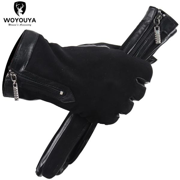 

five fingers gloves apparel accessories suede sheepskin women' gloves,black comfortable leather gloves,warm and thick winter gloves-07, Blue;gray
