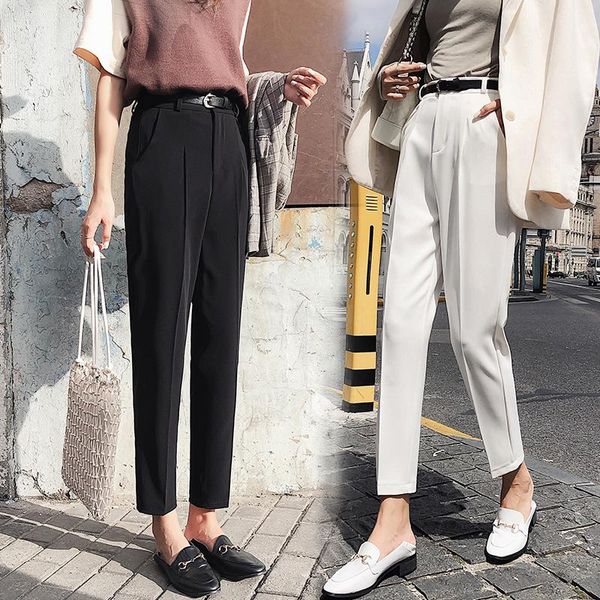 

women's pants & capris 2021 streetwear pencil women high waist elegant white black trousers plus size office lady pantalon femme, Black;white
