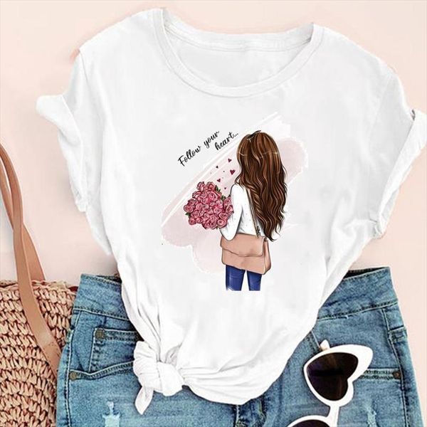 

and women cartoon flower ladies men t shirt sweet 90s fashion print graphic summer short sleeve female clothes tees, White;black