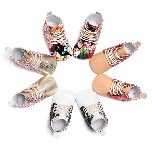 

new rubber soled non slip children's stitched lace up baby walking shoes with new soft soles